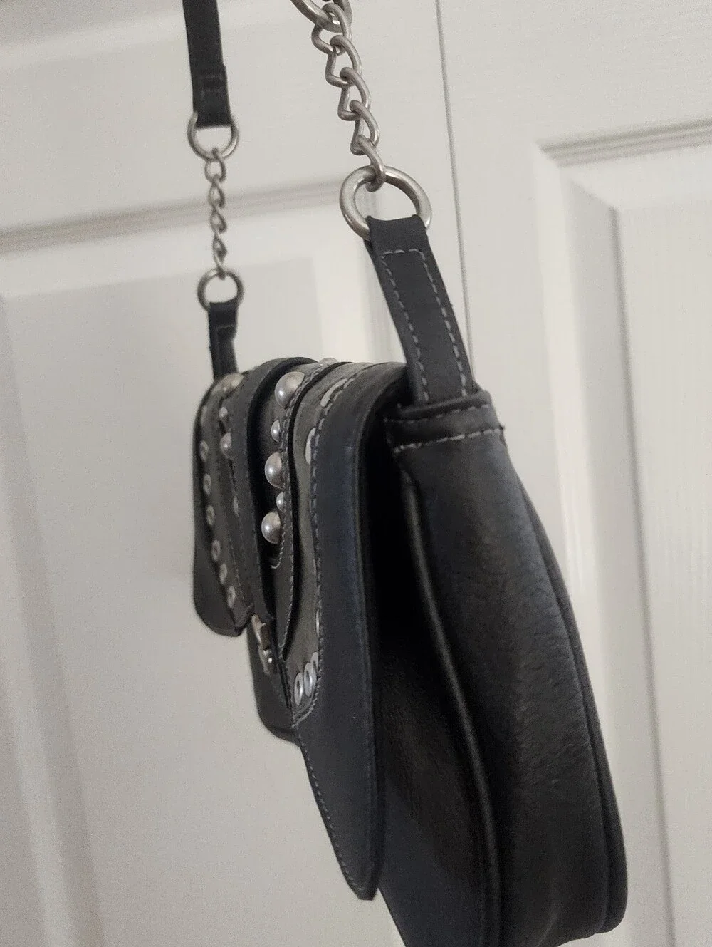 PLAYBOY Y2K Black Shoulder Grunge Bag w/ Silver Tone Grommets And Studs - Picture 6 of 11